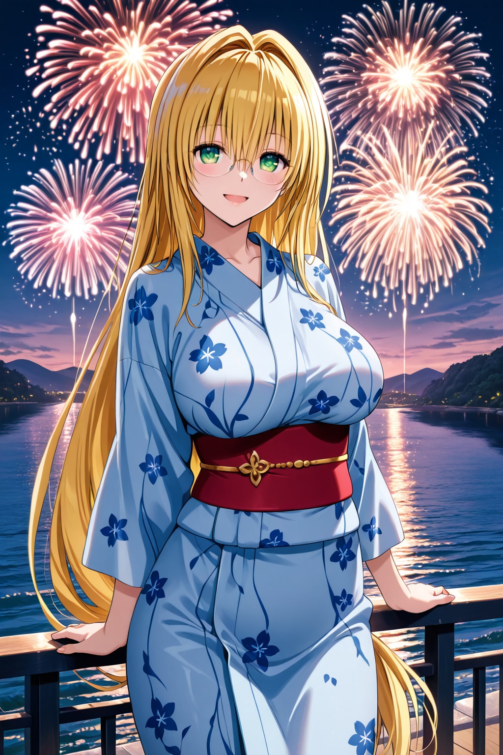 ティアーユ先生と二人。花火の夜に浴衣姿で散策中。