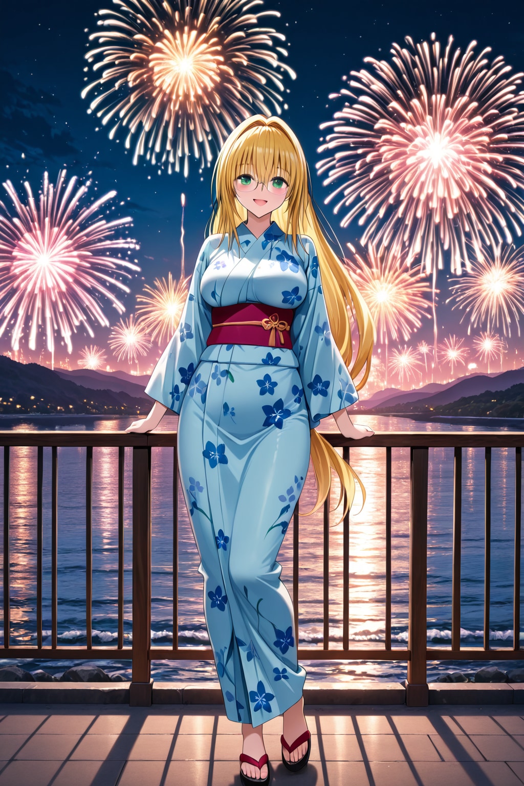 ティアーユ先生と二人。花火の夜に浴衣姿で散策中。