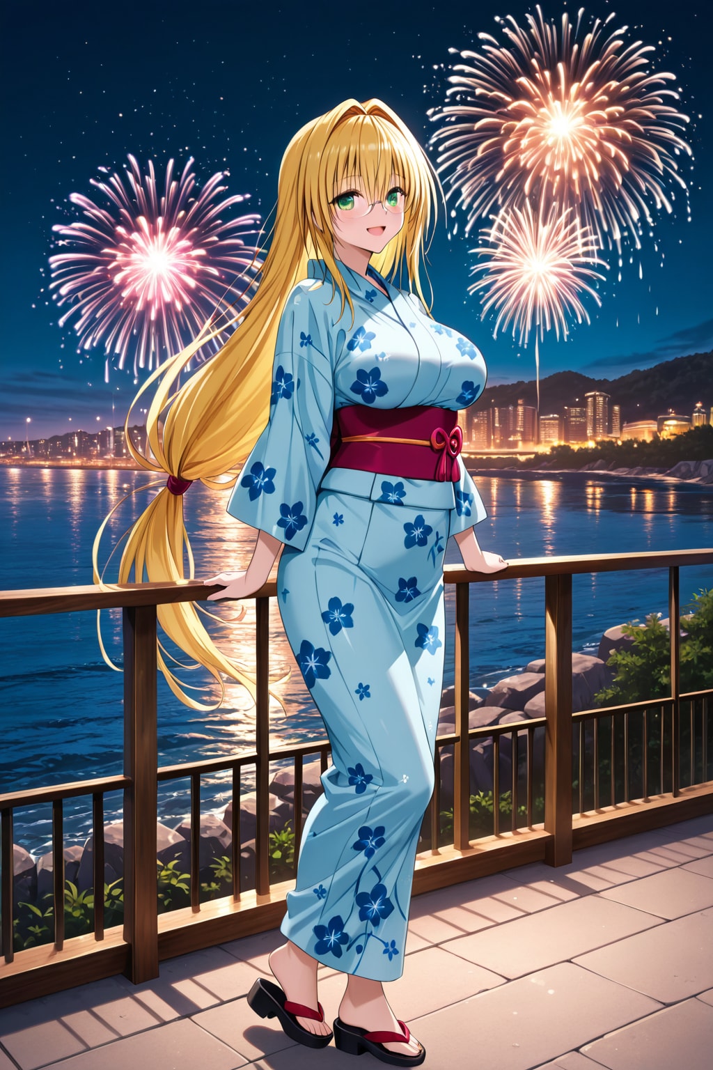ティアーユ先生と二人。花火の夜に浴衣姿で散策中。