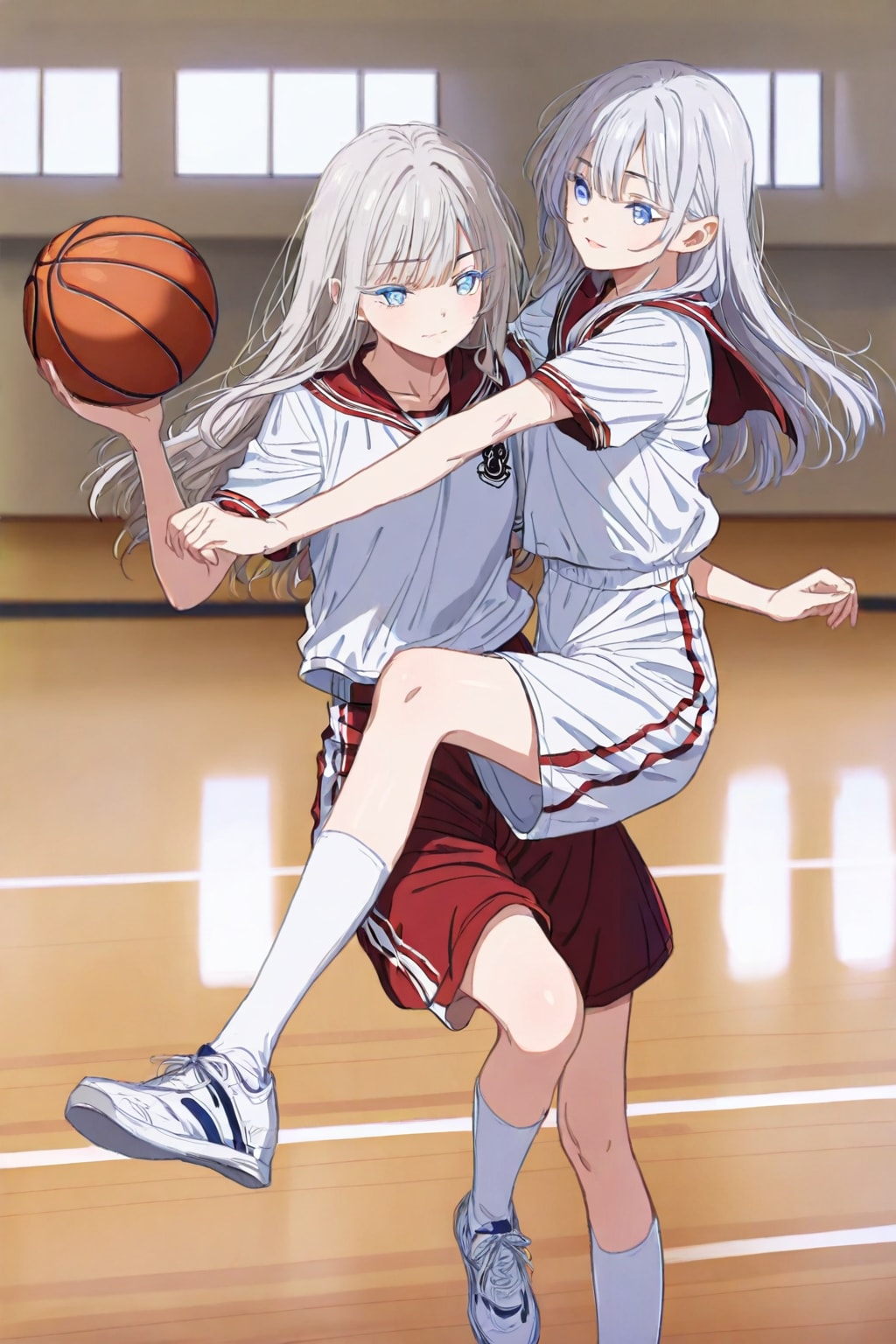 放課後に銀睫娘とバスケット(写真、前回は水彩)