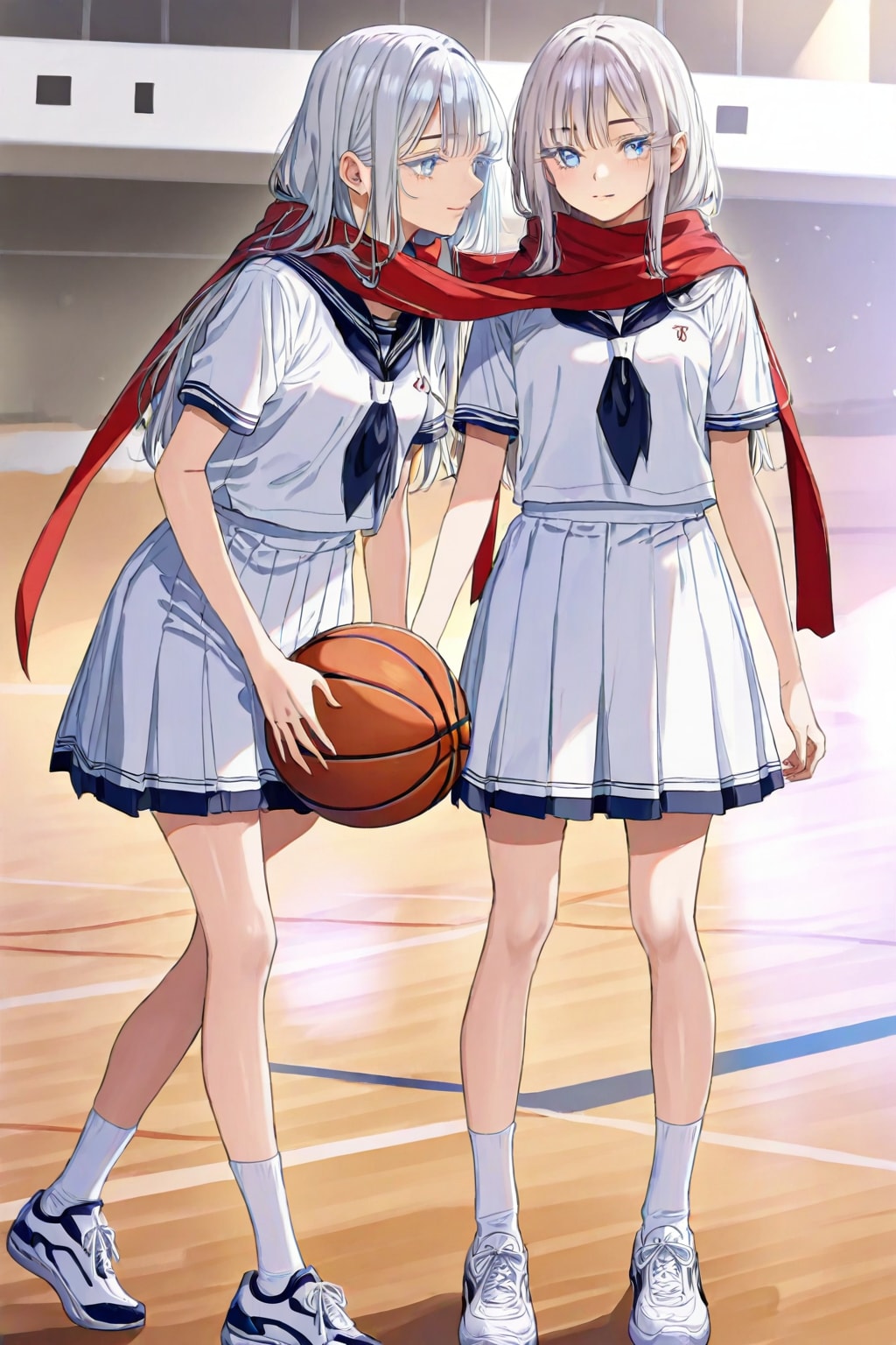 放課後に銀睫娘とバスケット(写真、前回は水彩)