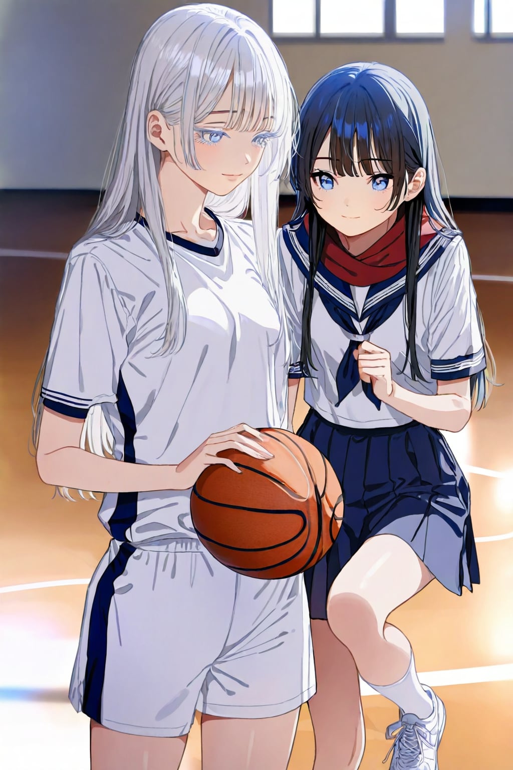 放課後に銀睫娘とバスケット(写真、前回は水彩)