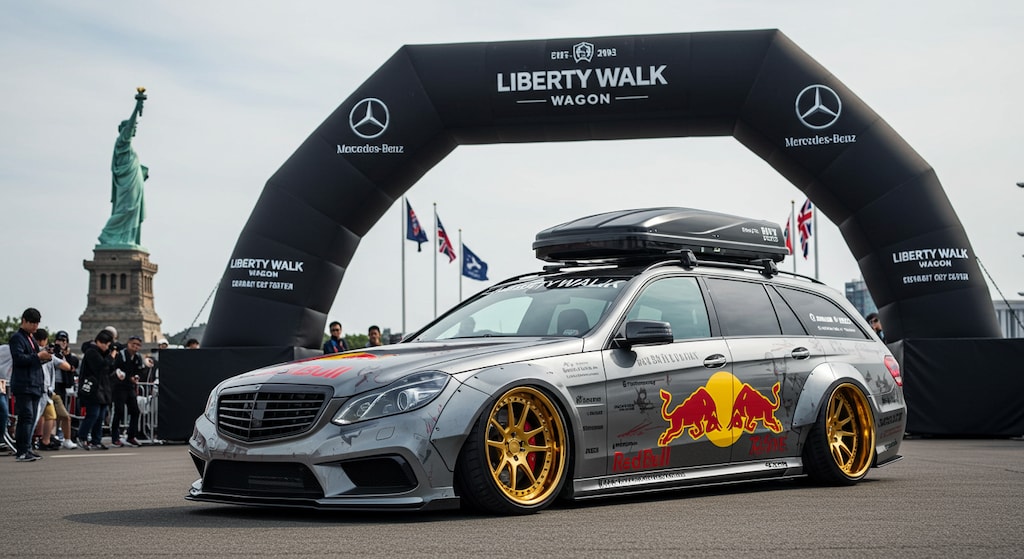 リバティーウォークレッドブルメルセデスベンツワゴンのドリ車