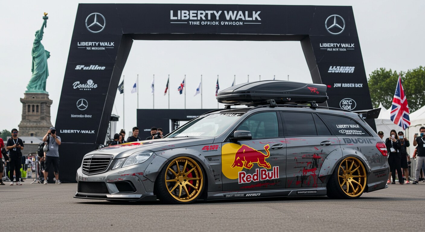 リバティーウォークレッドブルメルセデスベンツワゴンのドリ車 | の人気AIイラスト・グラビア