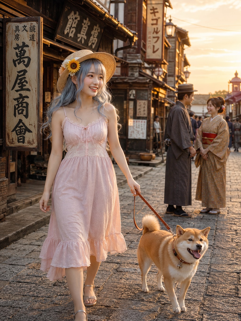 柴犬を散歩する人
