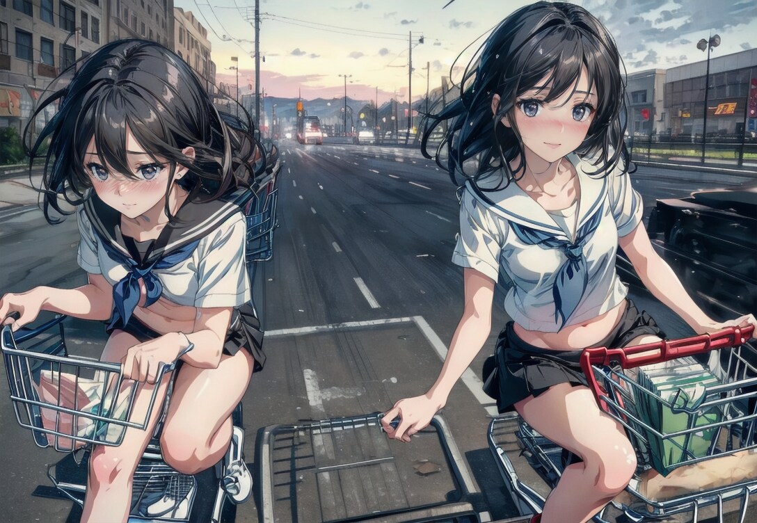 カートに乗って疾走するちちぷい高校生