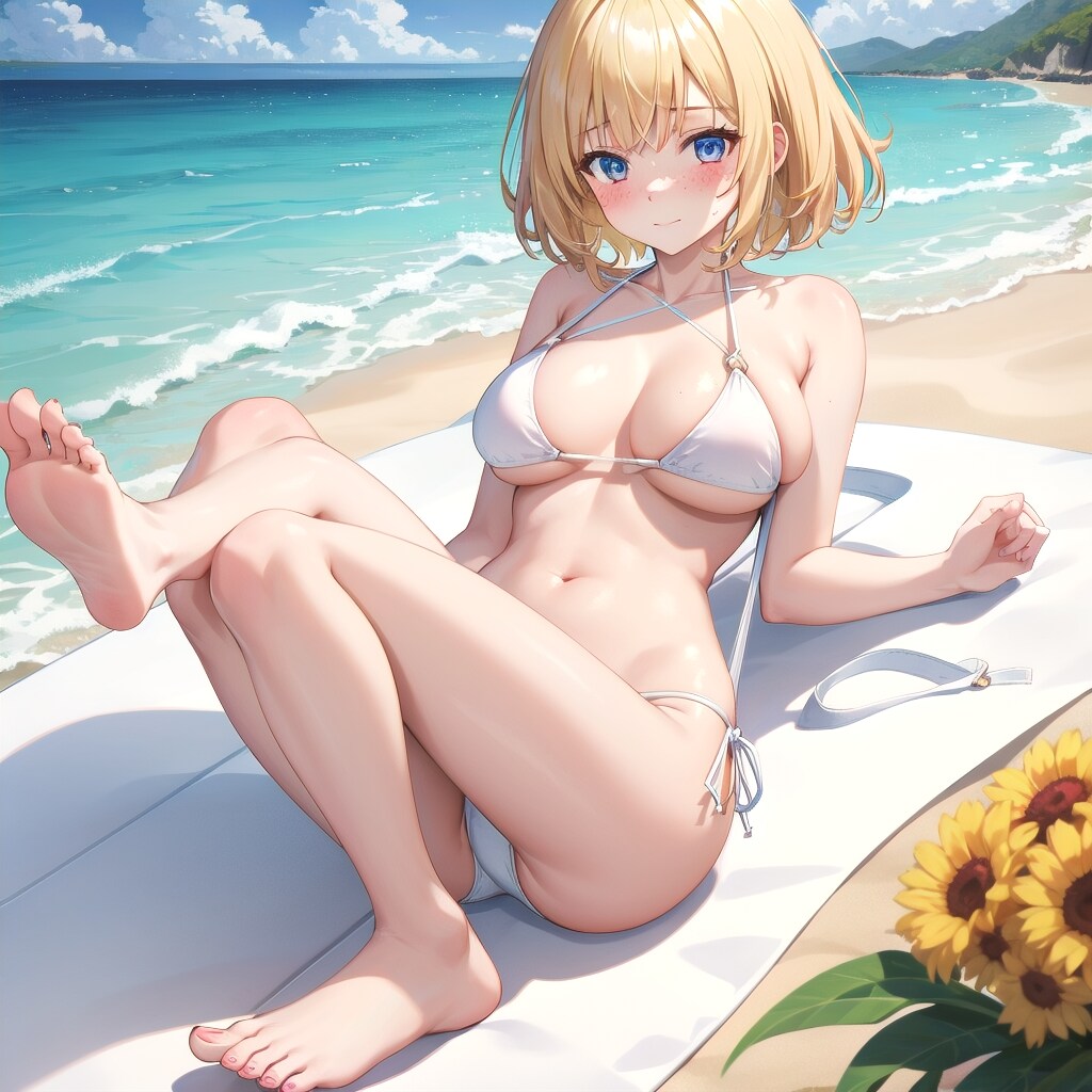 全力ビキニ少女44(金髪・白ビキニ)