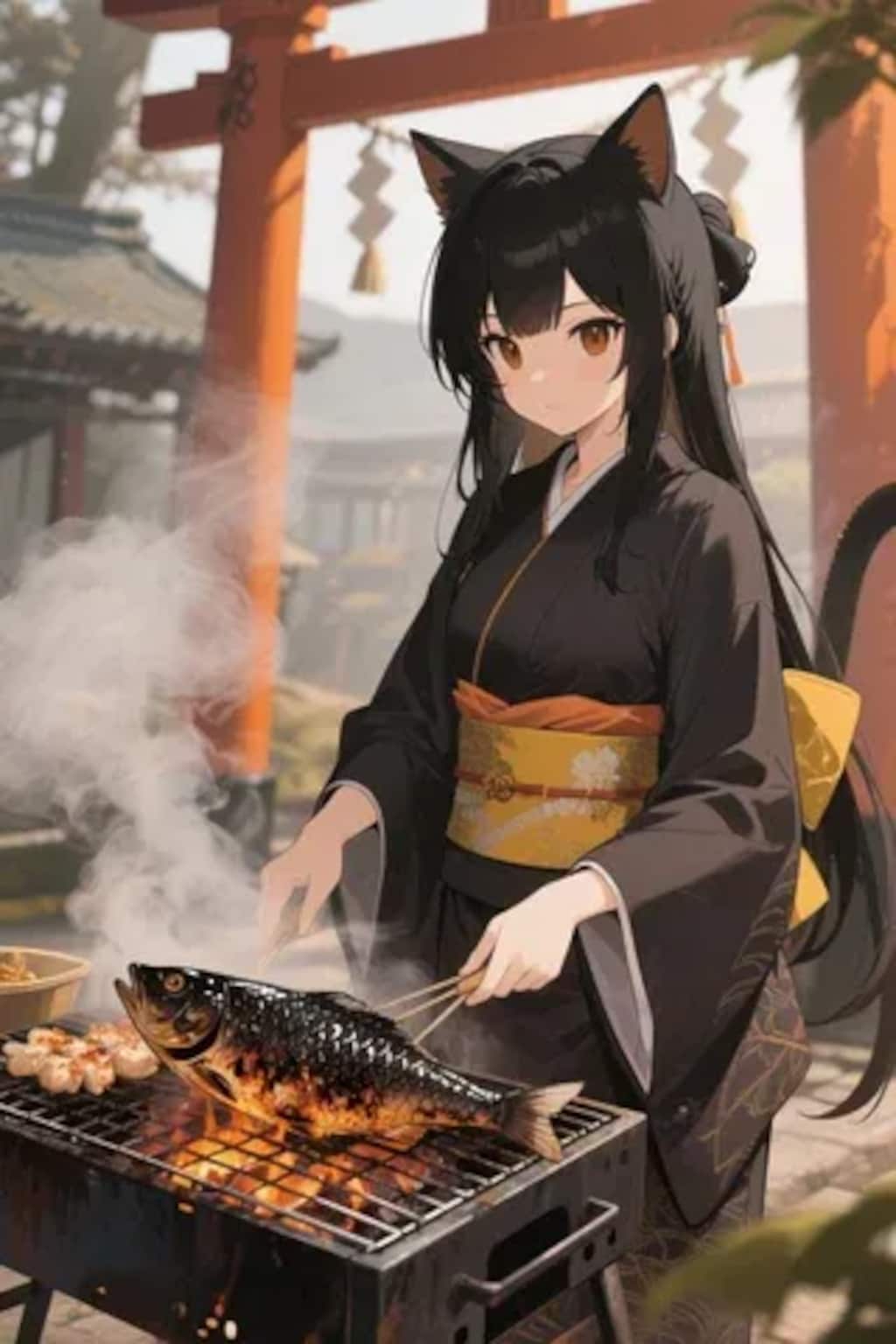 おさかにゃを焼くさくらちゃん