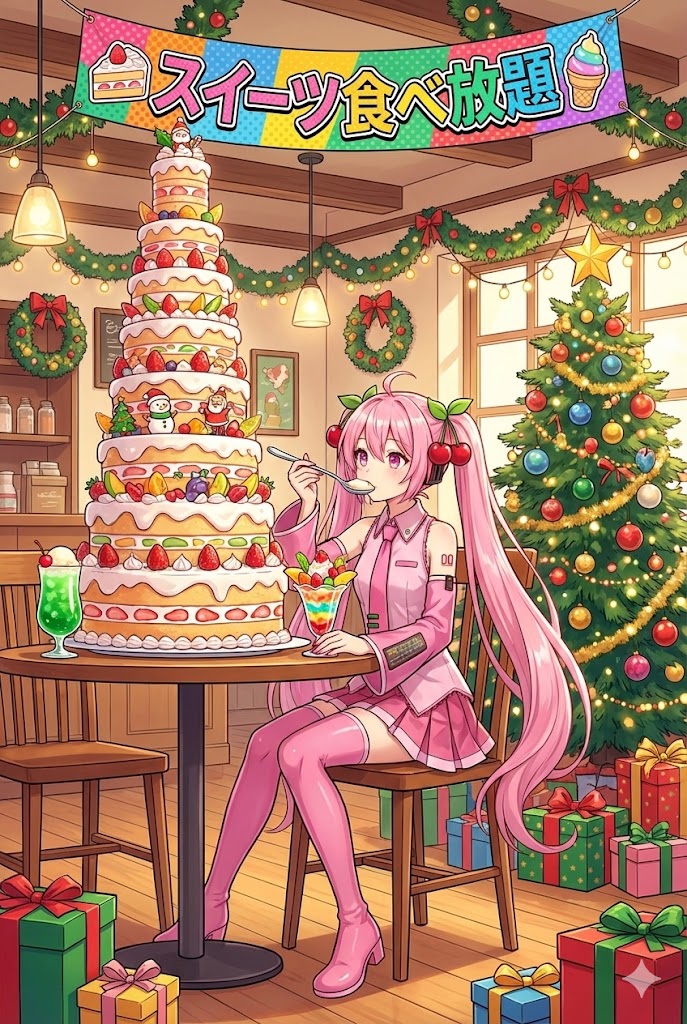 桜ミクさん🎂クリスマスケーキ | の人気AIイラスト・グラビア