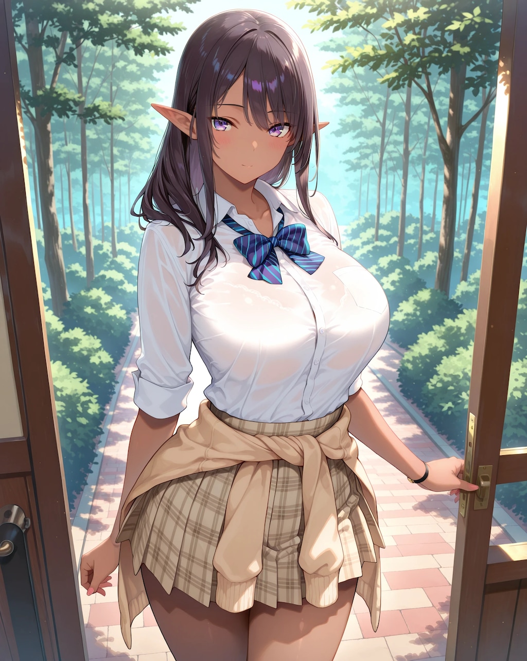 ダークエルフの制服姿