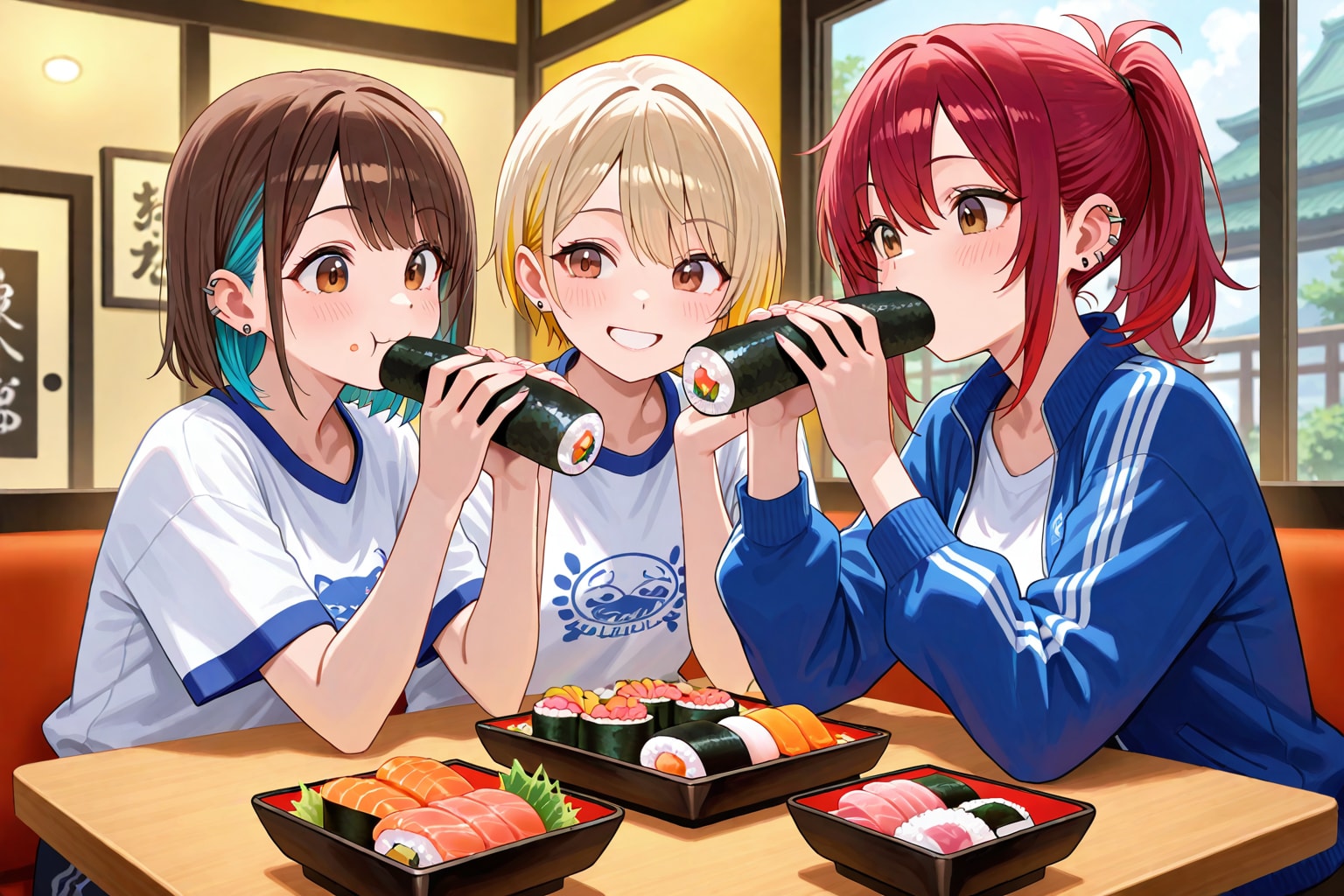 お寿司を食べている女の子を生成して欲しいんだ…(願い)