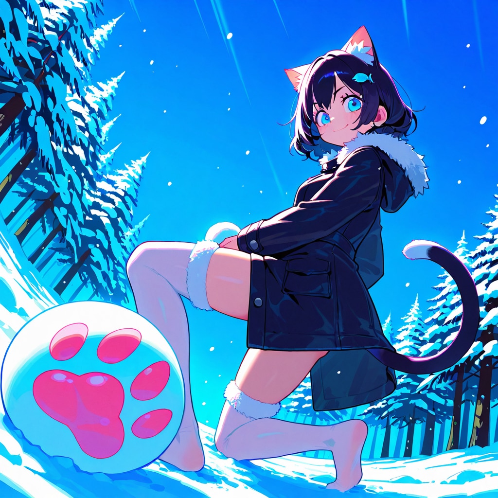 猫耳少女は雪でも元気