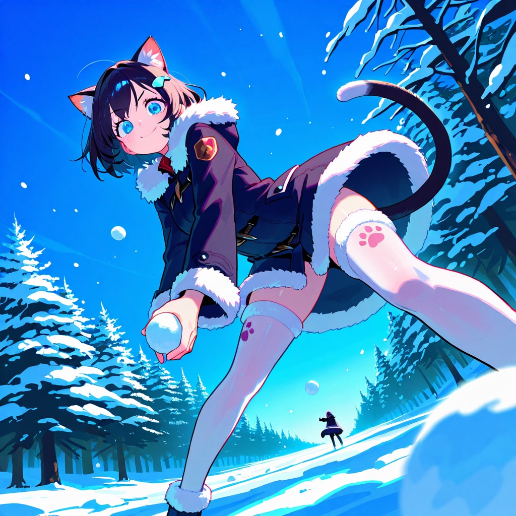 猫耳少女は雪でも元気