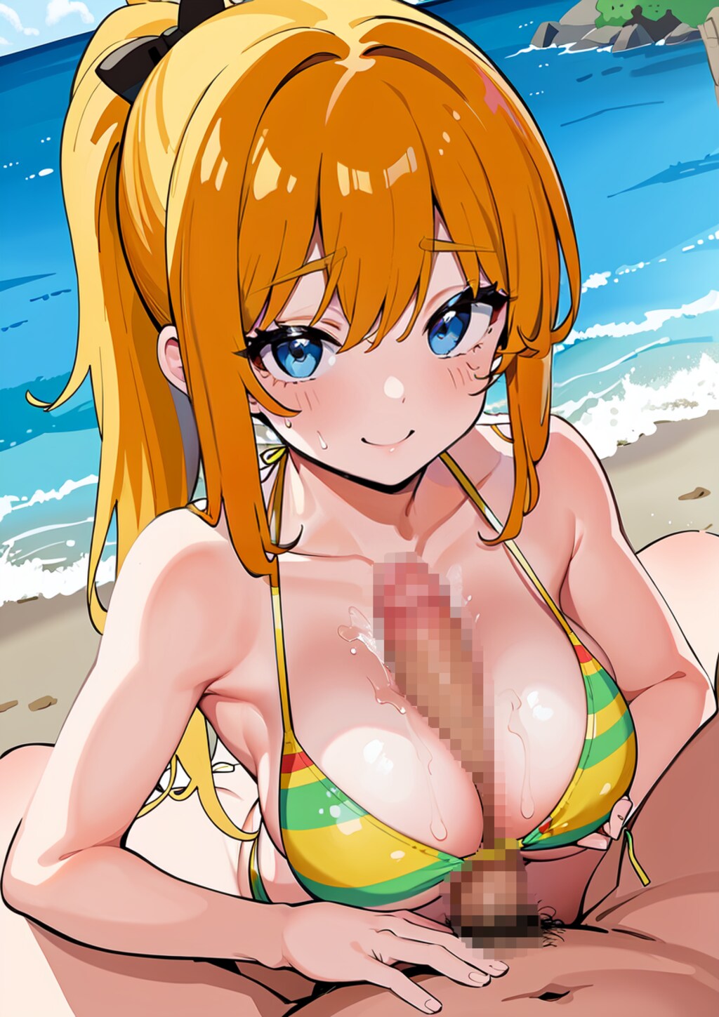 ポニーテールちゃんビキニパイズリ