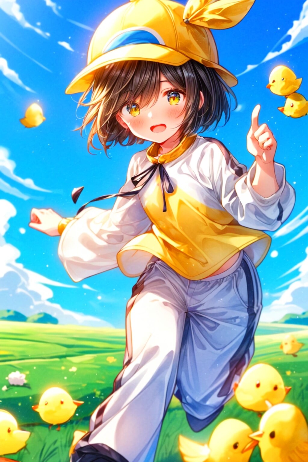 ひよこを追いかける、ブラウン短髪の少年！！(4枚)