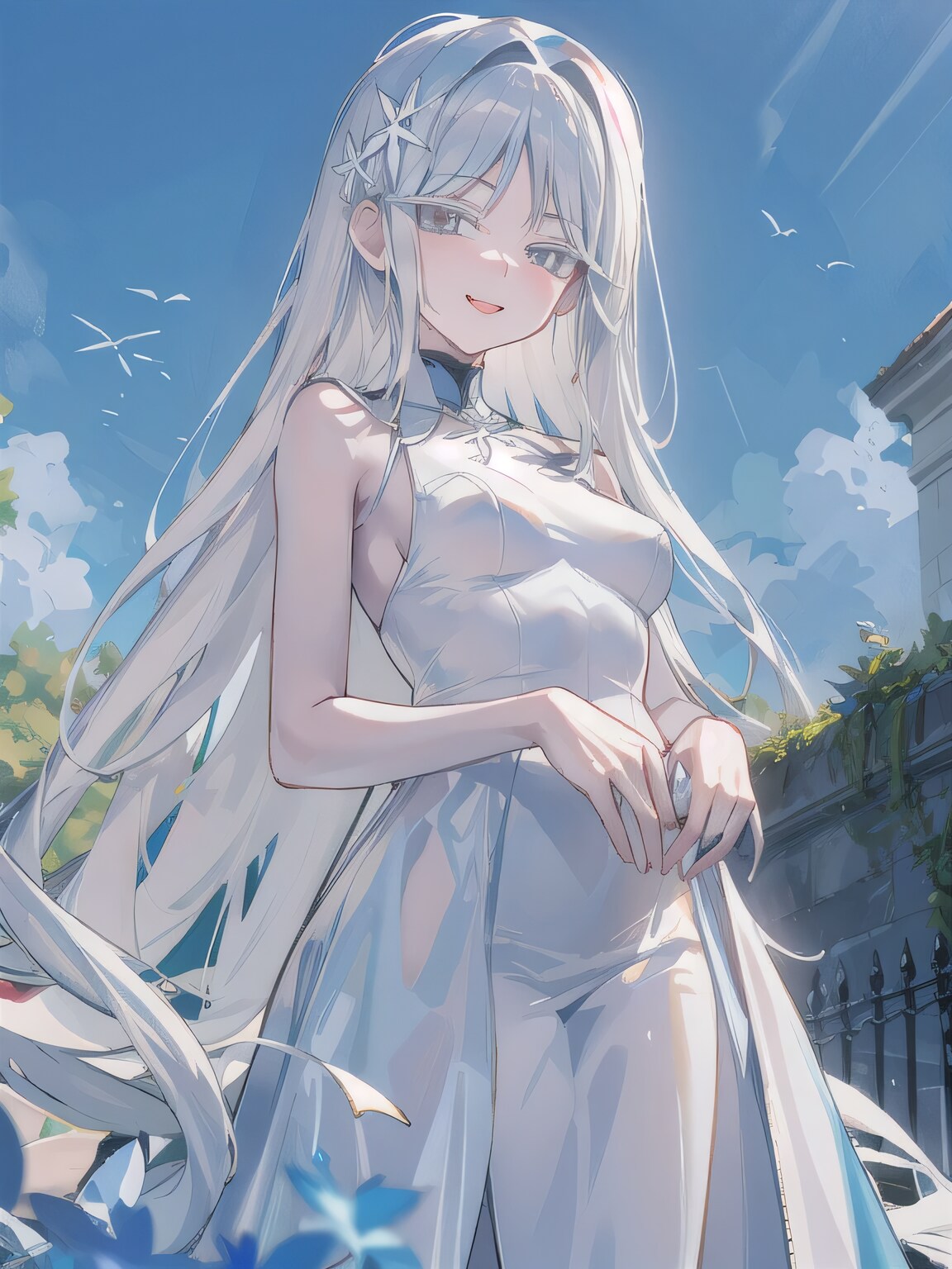 銀髪ロングでウェディングドレスの少女８ | の人気AIイラスト・グラビア