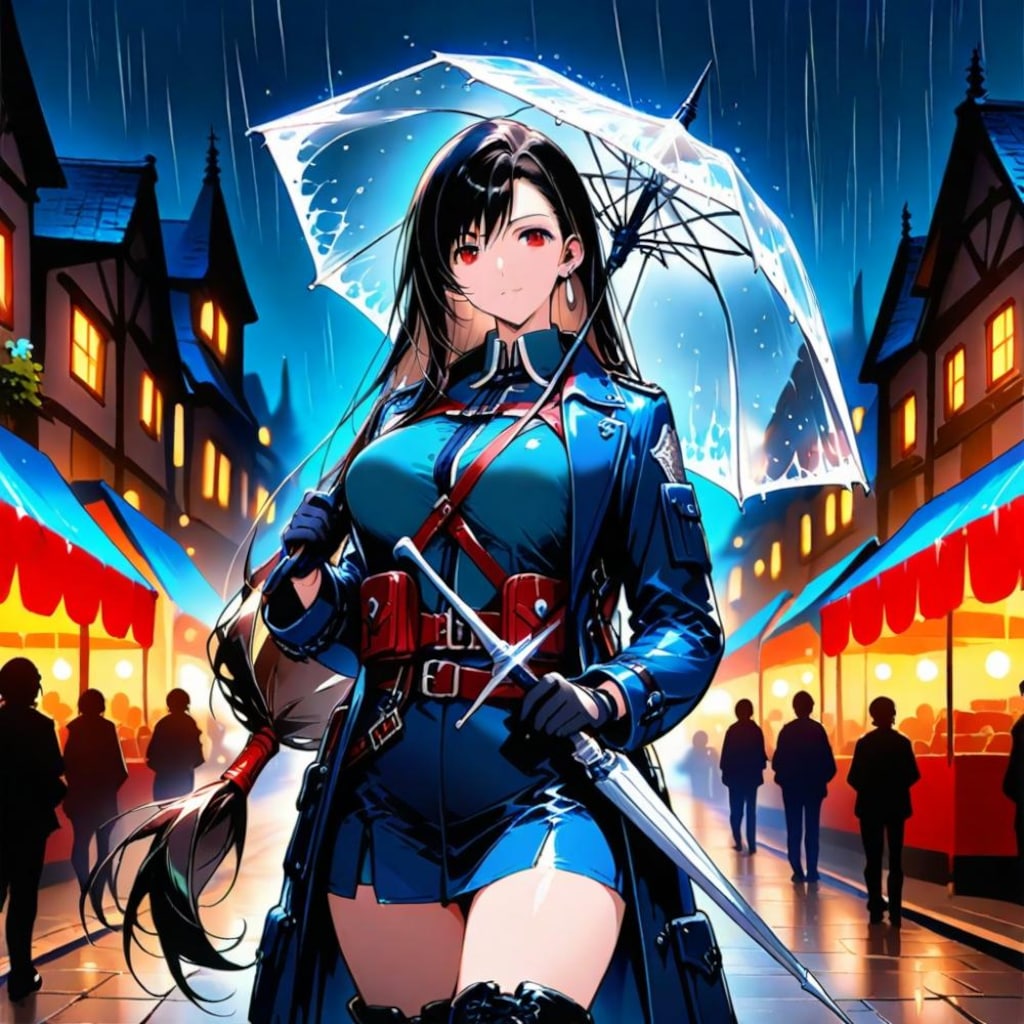 水彩アニメ風古代ギリシャ市場のタクティカル迷彩レインコートコスプレ人妻