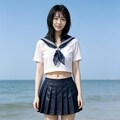 セーラー服着て海にいるお姉さん 2枚目