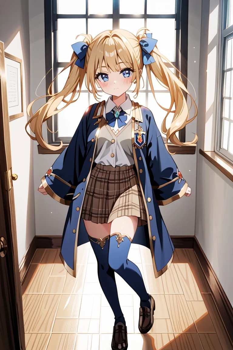 魔法学園歩く金髪ツインテ制服莉奈ちゃん♡ 元気かわいい笑顔🌞 | の人気AIイラスト・グラビア