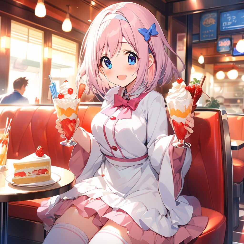 ケーキとパフェを食べる前のユイ | の人気AIイラスト・グラビア