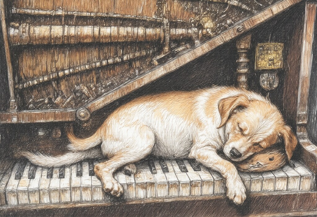 鍵盤で眠る犬 3