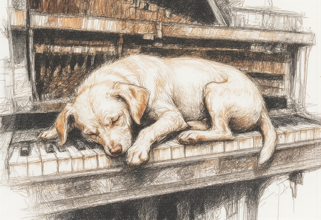 鍵盤で眠る犬 3