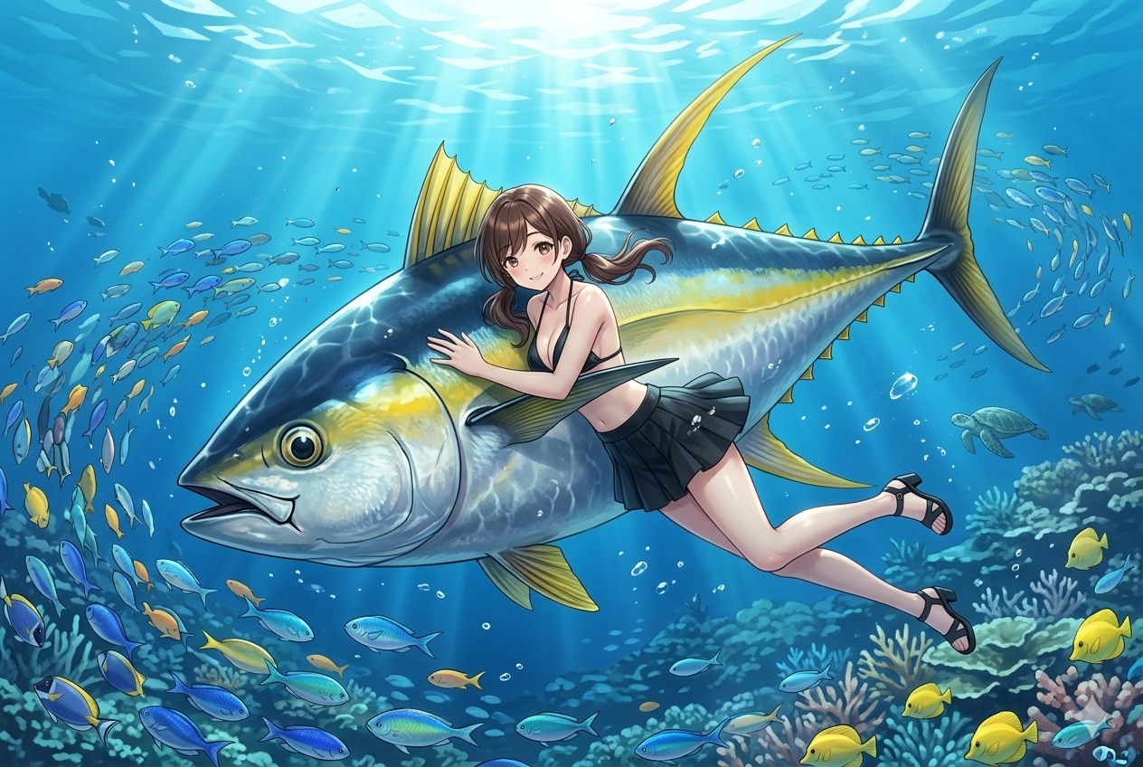 59.  ｢き｣ → ｢キハダマグロに乗った(乗ってないけど)女の子｣  aquarium