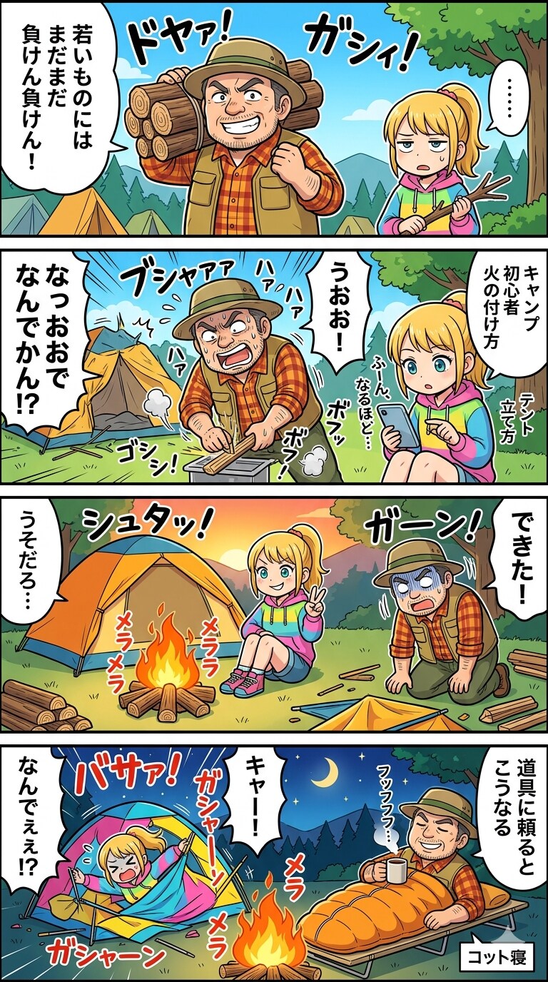 キャンプで…