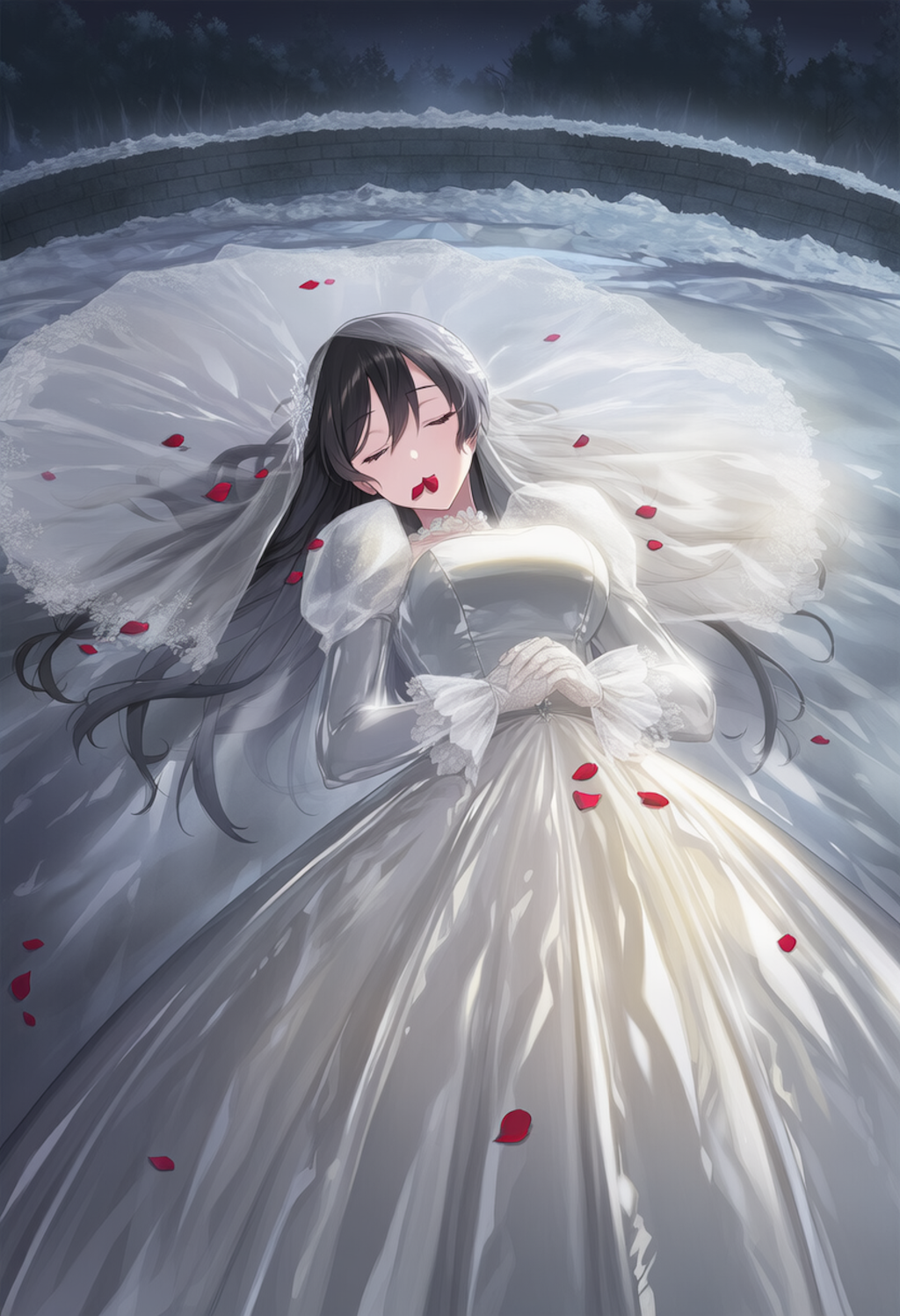 ユリママ　ウェディングドレス　薔薇の花弁を咥えた眠れる花嫁