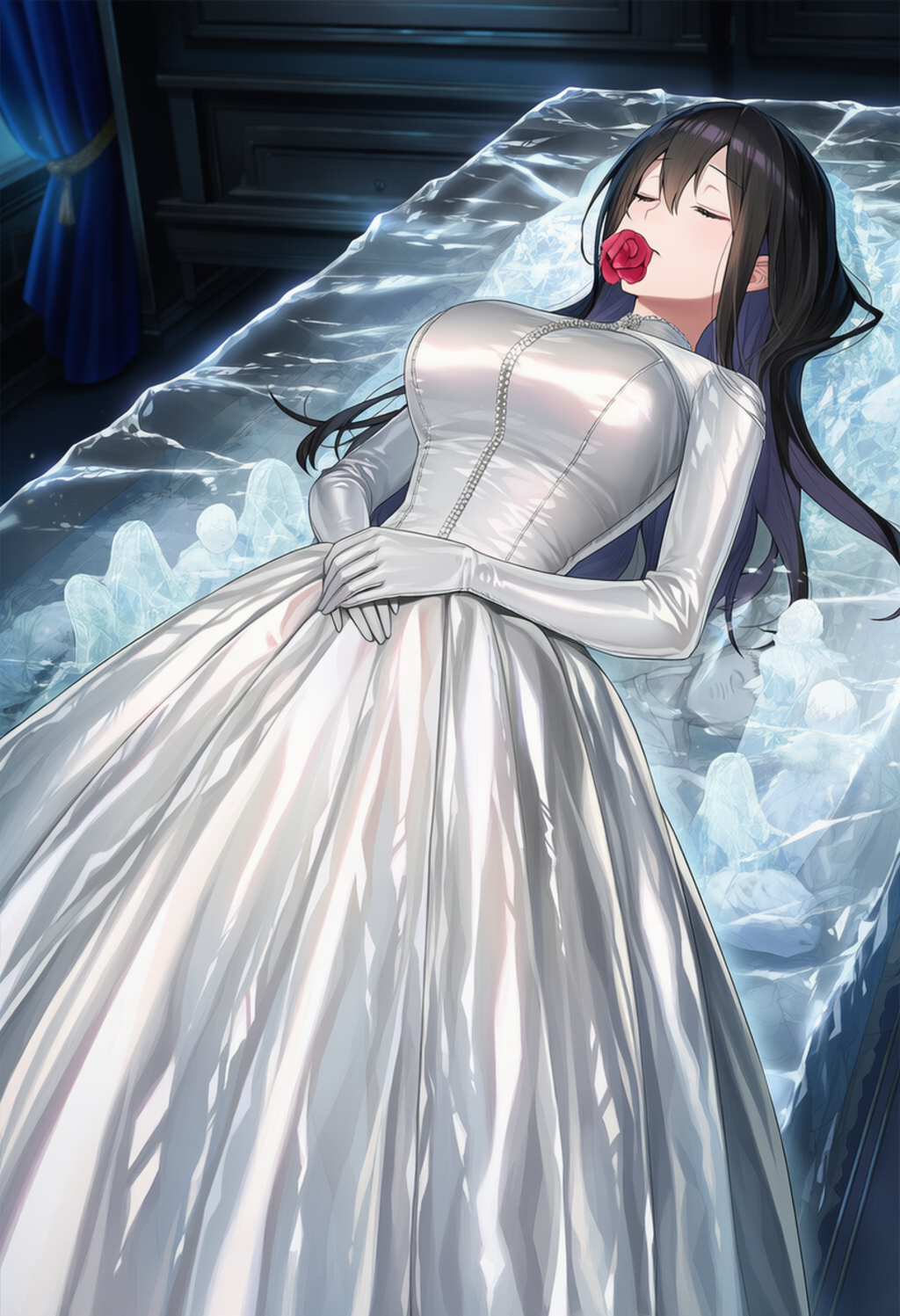 ユリママ　ウェディングドレス　薔薇の花弁を咥えた眠れる花嫁