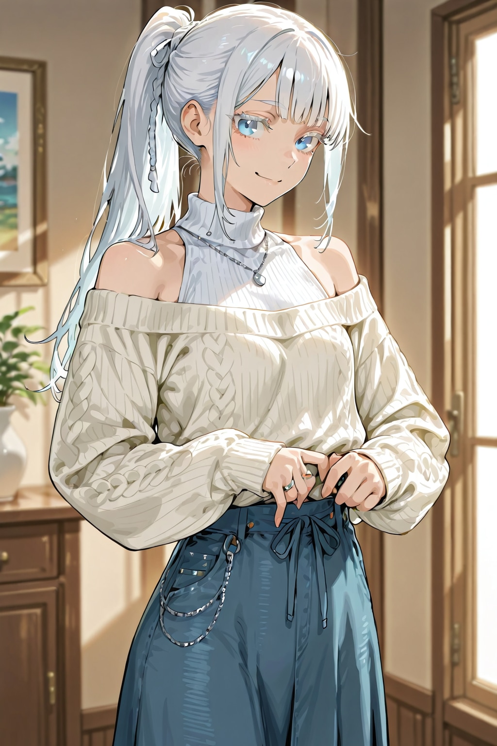 白銀の髪をポニーテールに纏めたSeventeen girl（17-year-old girlで「old girl」と抽出されないようにSeventeen girlとしました） | の人気AIイラスト・グラビア