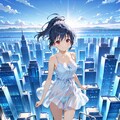 摩天楼を背景にぱんつが透けている服での撮影会 Y908 4枚目