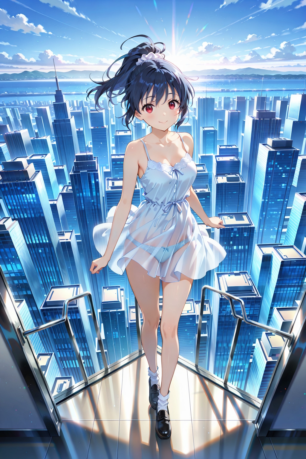 摩天楼を背景にぱんつが透けている服での撮影会 Y908