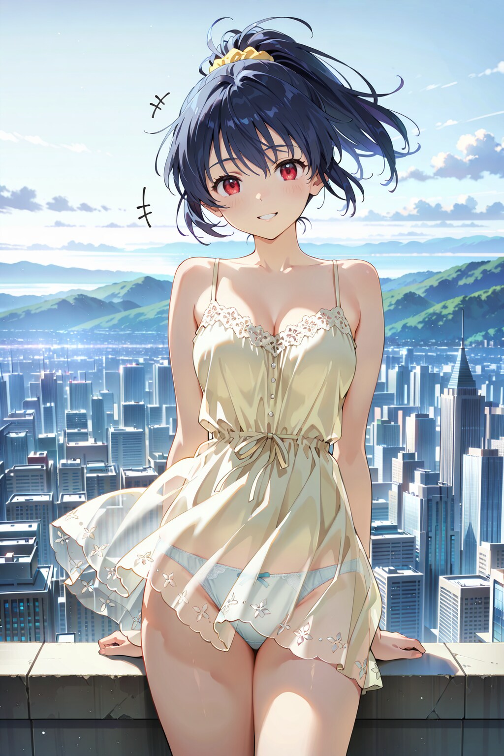 摩天楼を背景にぱんつが透けている服での撮影会 Y908