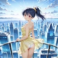 摩天楼を背景にぱんつが透けている服での撮影会 Y908 5枚目