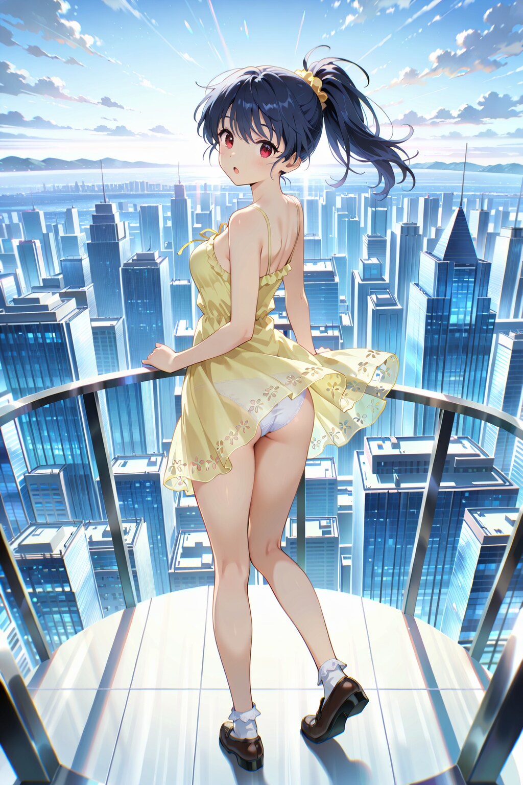 摩天楼を背景にぱんつが透けている服での撮影会 Y908