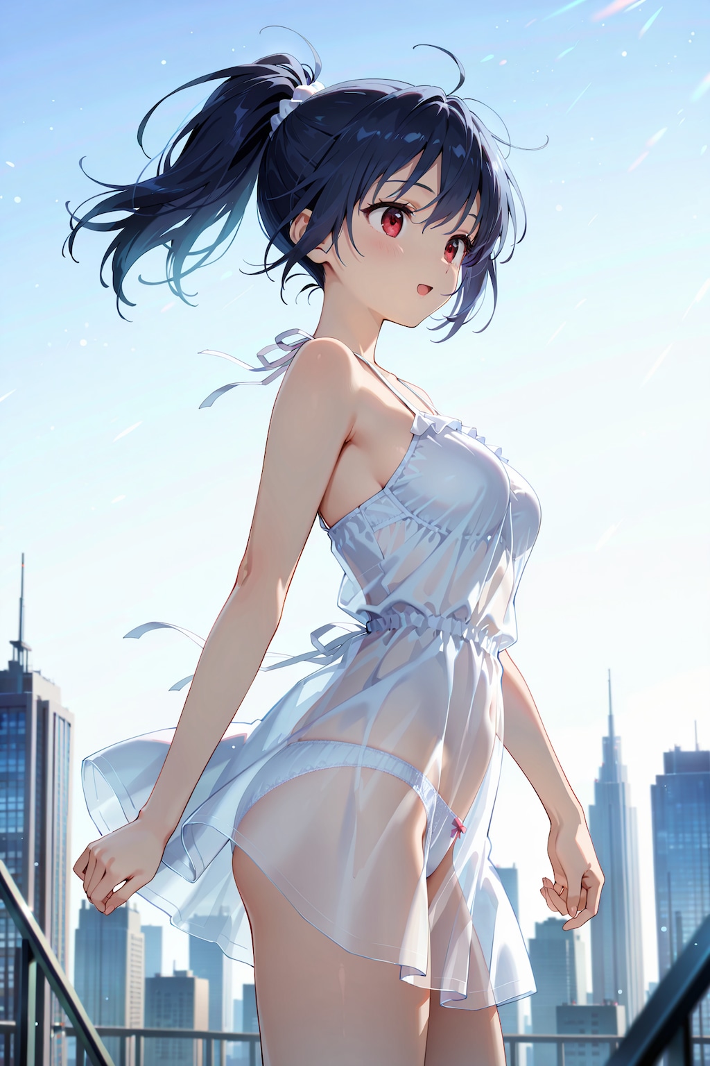 摩天楼を背景にぱんつが透けている服での撮影会 Y908