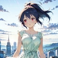 摩天楼を背景にぱんつが透けている服での撮影会 Y908 2枚目