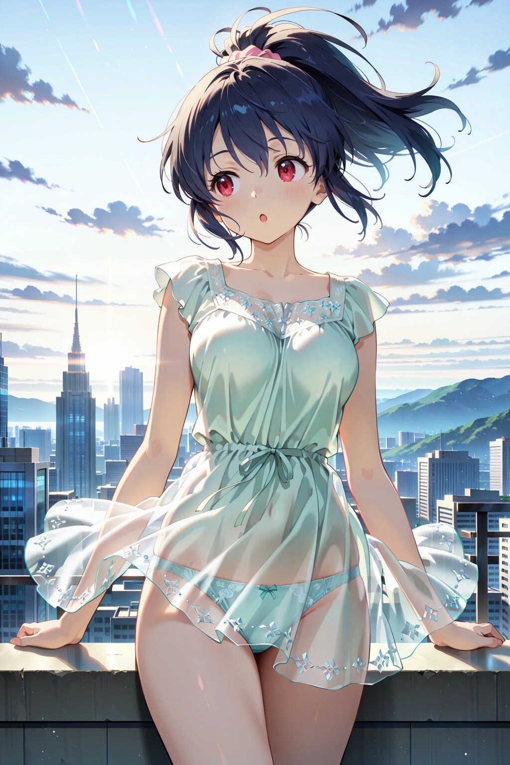 摩天楼を背景にぱんつが透けている服での撮影会 Y908