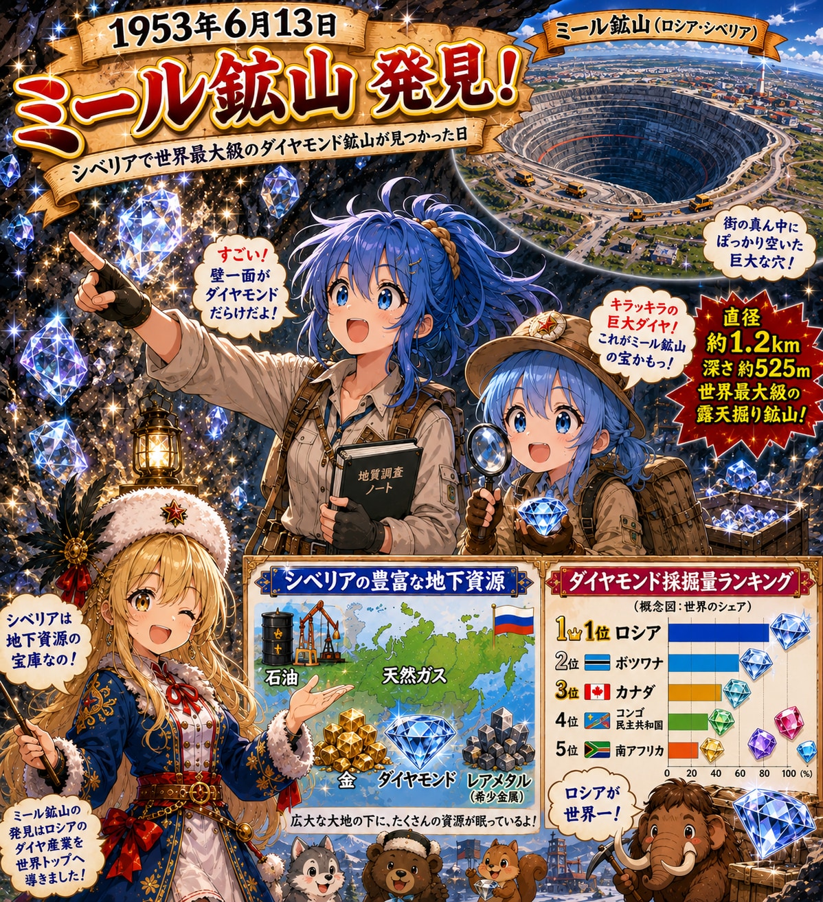 6月13日はダイヤモンド鉱山がシベリアで発見された日