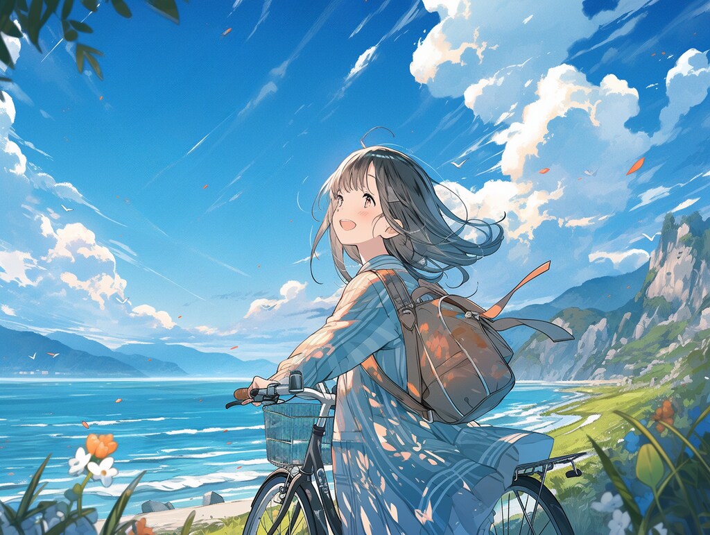 自転車で海に来た