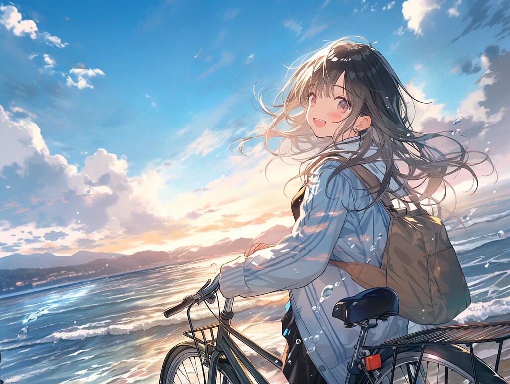 自転車で海に来た