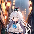 雨と白髪ちゃんと猫 2枚目
