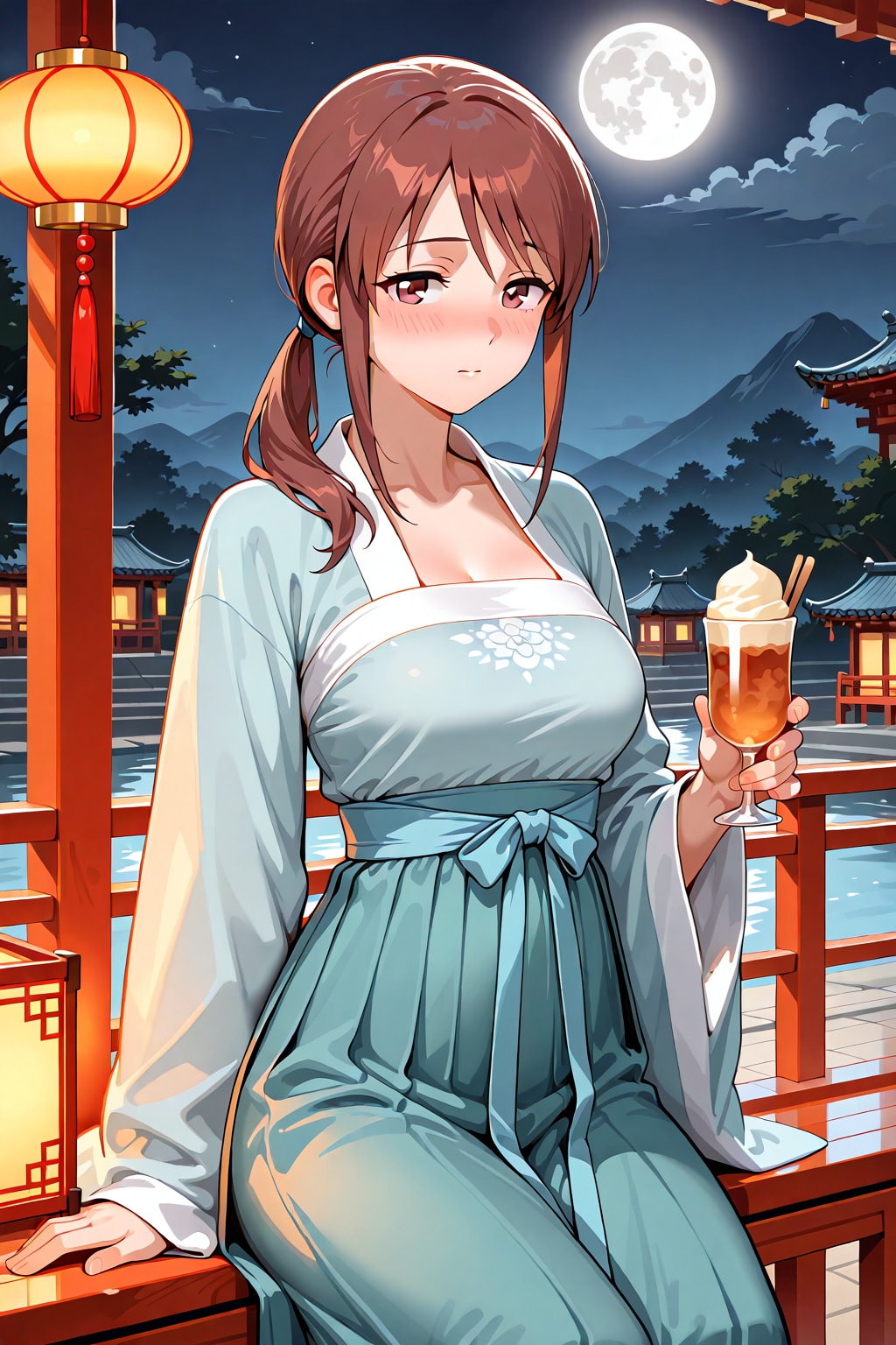 漢服の三船さんと満月(ちちぷい版)
