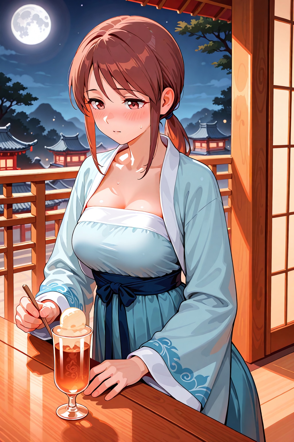 漢服の三船さんと満月(ちちぷい版)