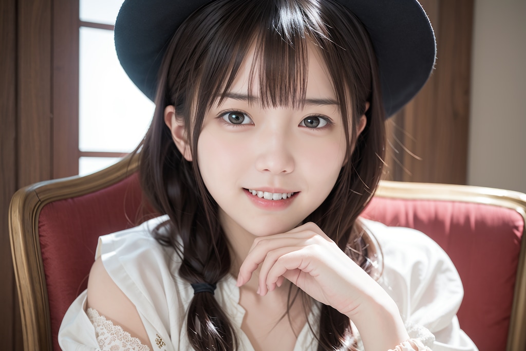 八重歯の女の子の顔アップ