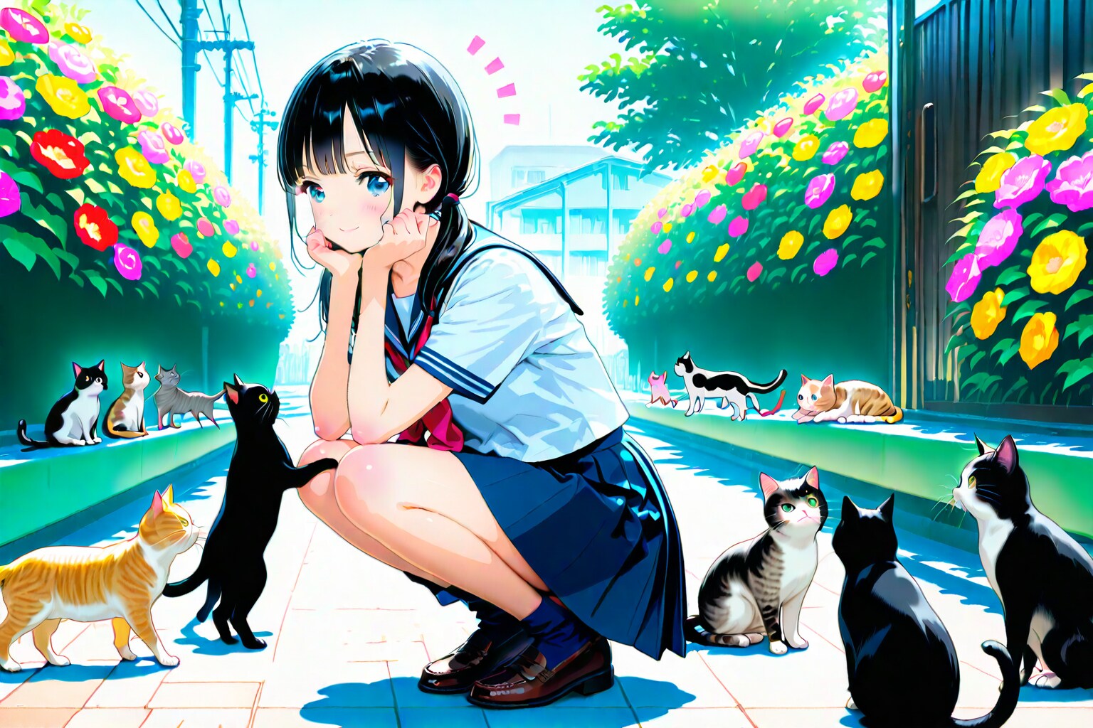 猫と黒髪の少女(DRAGON)(4) | の人気AIイラスト・グラビア