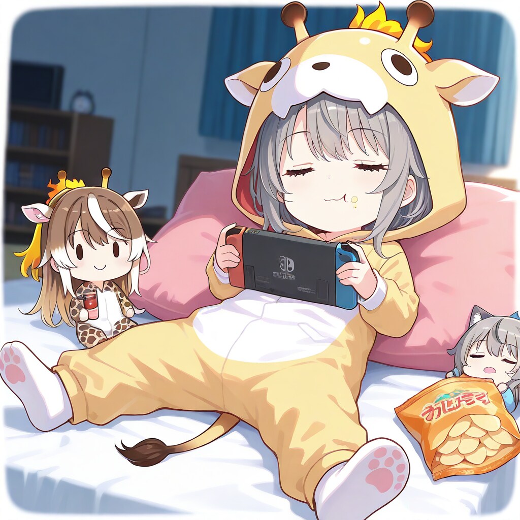 休日を満喫するキリン着ぐるみちび子ちゃん