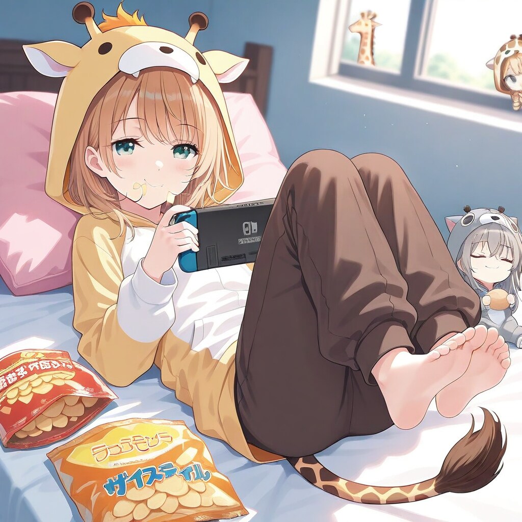 休日を満喫するキリン着ぐるみちび子ちゃん