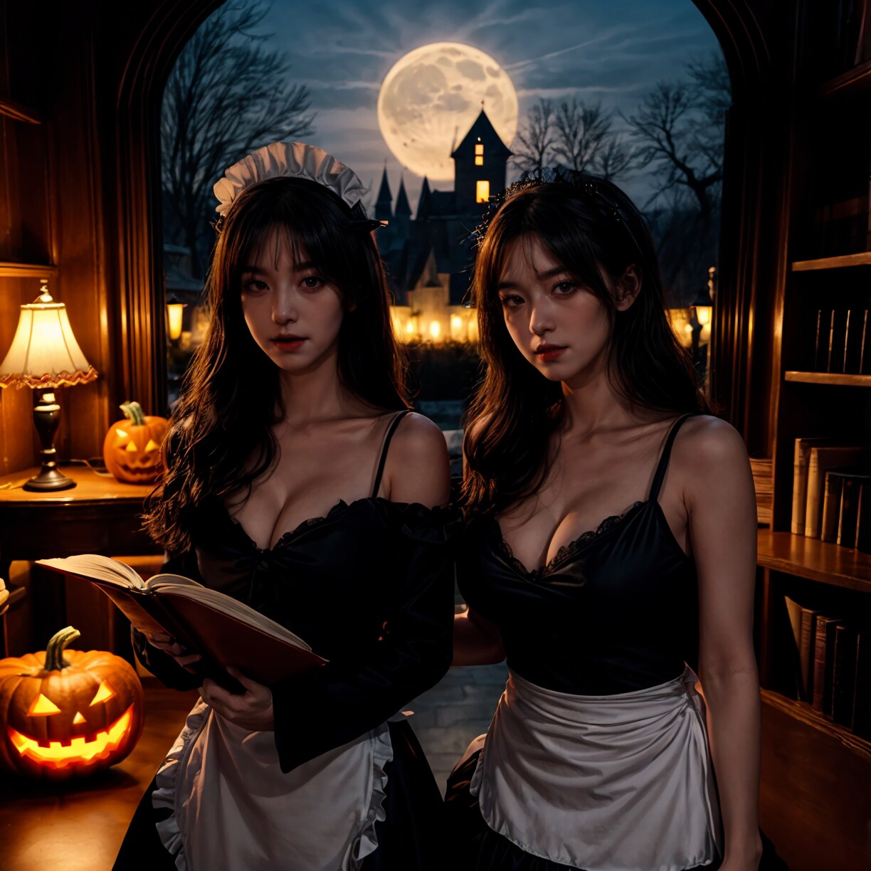 月明かりに照らされたメイド服の美少女達が開催するハロウィンパーティーのファンタジー世界へようこそ